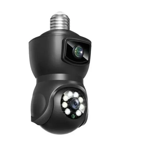 V380 E9 Dual Lens Bulb PTZ IP Camera- Black Color